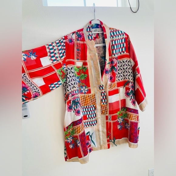 Johnny Was Blue Red multicolor floral printed Ridge Gianni reversible Kimono S - Picture 7 of 8